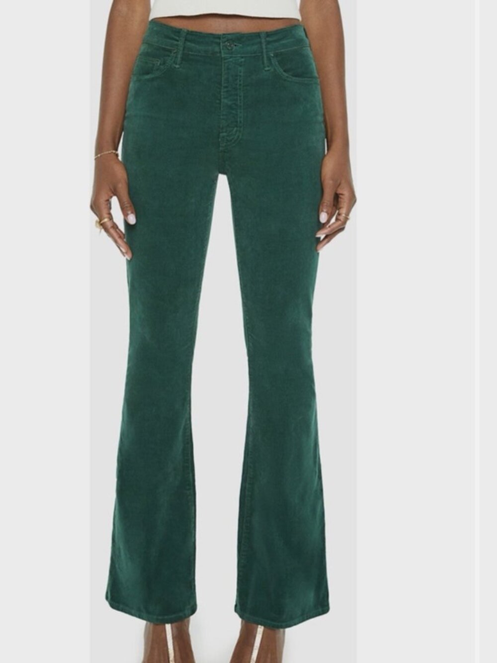 MOTHER The Weekender Hopscotch Flare Corduroy Pants Size 25 Green